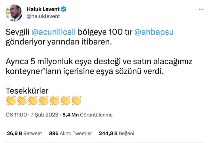 100 TIR YARDIM! Acun Ilıcalı'dan deprem bölgesine dev yardım! Haluk Levent açıkladı..