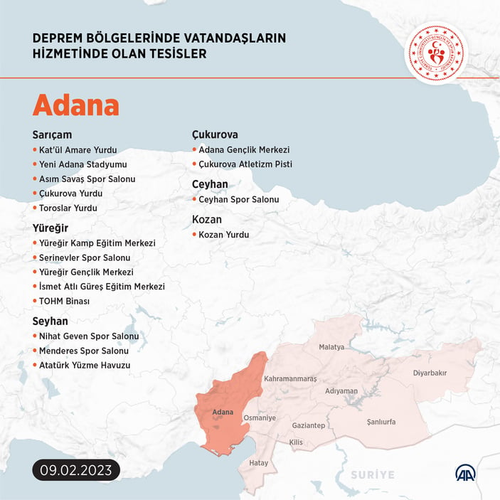 Deprem bölgesinde hizmette olan tesislerin listesi