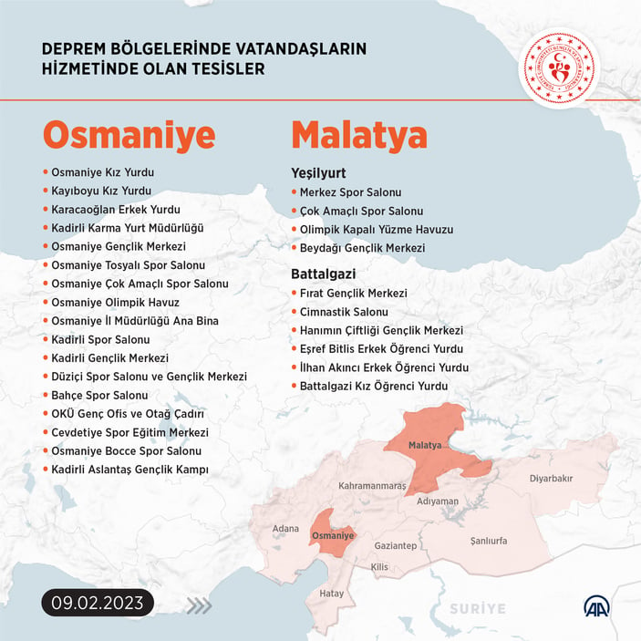 Deprem bölgesinde hizmette olan tesislerin listesi