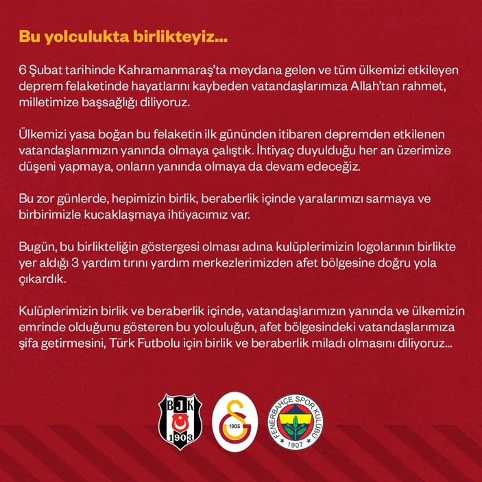 Beşiktaş, Fenerbahçe ve Galatasaray'dan ortak açıklama