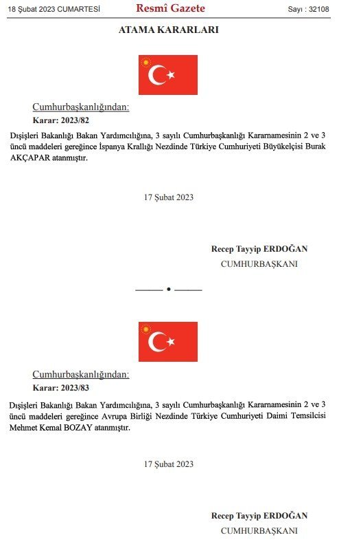 Cumhurbaşkanlığı atama kararları Resmi Gazete’de