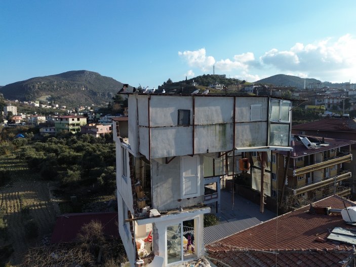 Hatay'da bina yıkılmasına rağmen güvercin yuvaları yıkılmadı