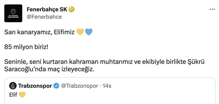 Fenerbahçe ve Trabzonspor depremzede Elif için tek yürek