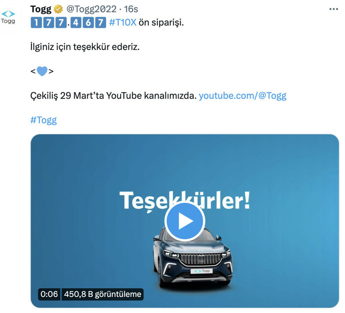 Togg'da beklenen çekiliş bugün başlıyor