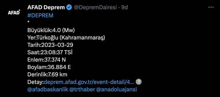 Kahramanmaraş 4 büyüklüğünde depremle sarsıldı