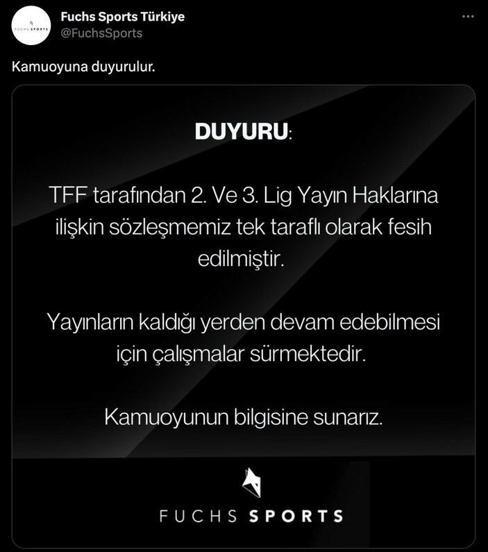 TFF 2. Lig ve TFF 3. Lig yayın sözleşmesi TFF tarafından feshedildi