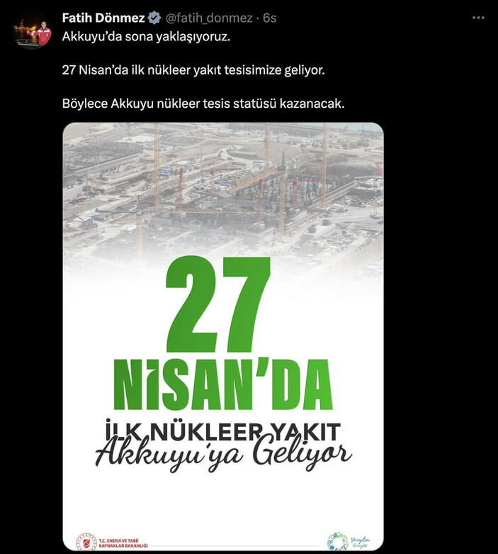 Akkuyu'ya ilk nükleer yakıt 27 Nisan'da gelecek