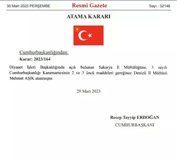 Diyanet ataması Resmi Gazete'de