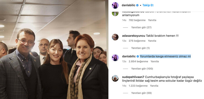 Danla Bilic'in Ekrem İmamoğlu ve Meral Akşener'li pozu takipçilerini kızdırdı! 