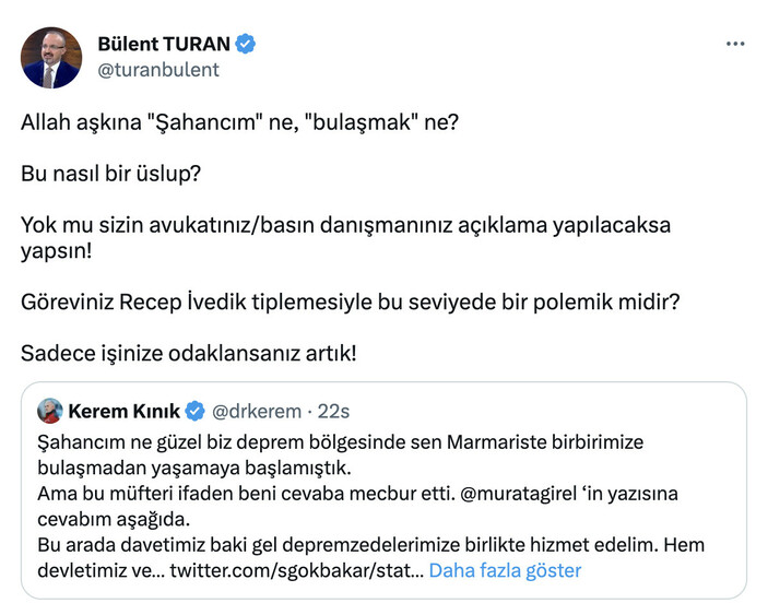 Bülent Turan Kerem Kınık’a tepki gösterdi! Sadece işinize odaklansanız artık