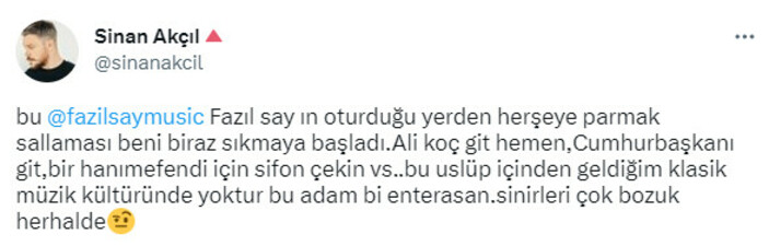 Fazıl Say'ın paylaşımlarına öfkelenen Sinan Akçıl ateş püskürdü: umut ver yoksa umutsuz vaka olursun