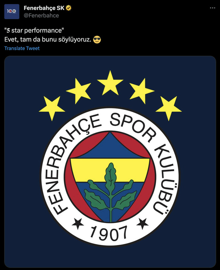 Fenerbahçe'den 5 yıldız paylaşımı