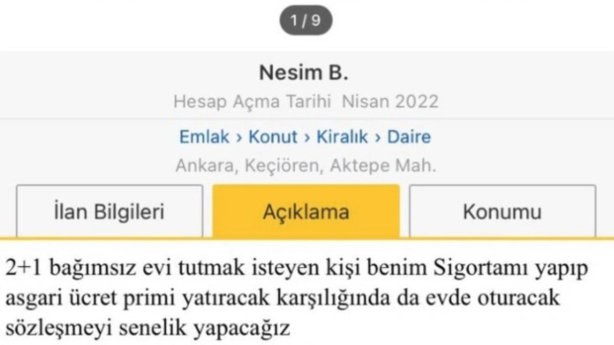 Ankara'da şaşırtan ev ilanı: Kira bedelini asgari ücret SGK primi olarak belirledi